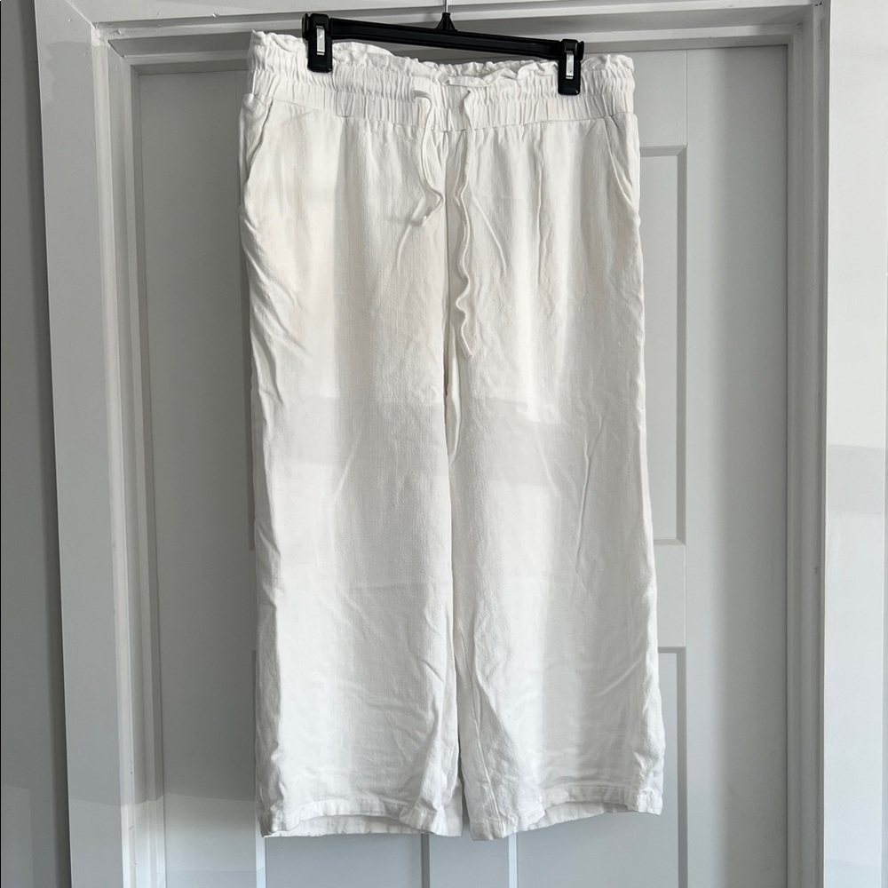 Anrabess White Wide-Leg Pants with Elastic Waist - 231